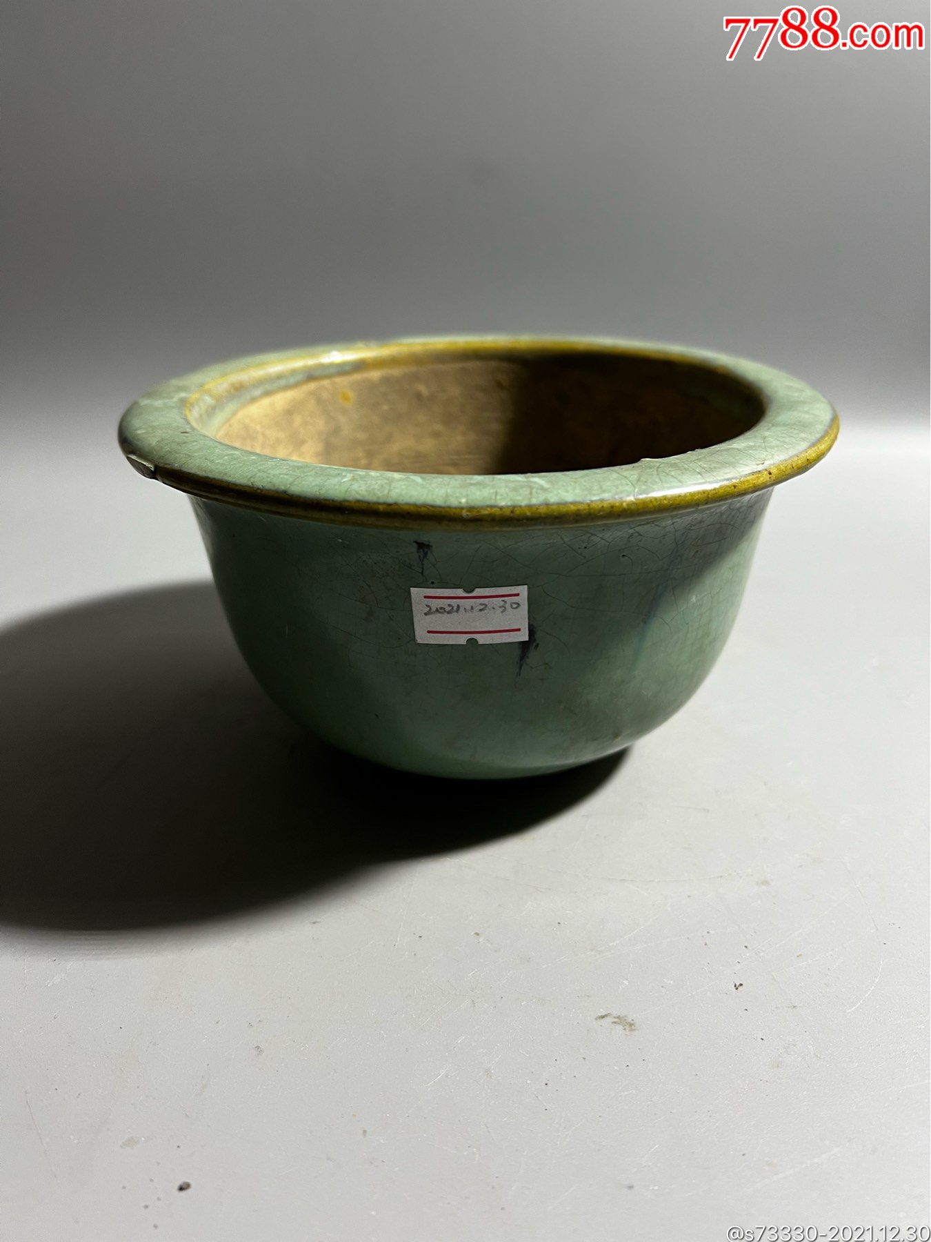 文革建国初宜兴挂釉圆口紫砂花盆一只y