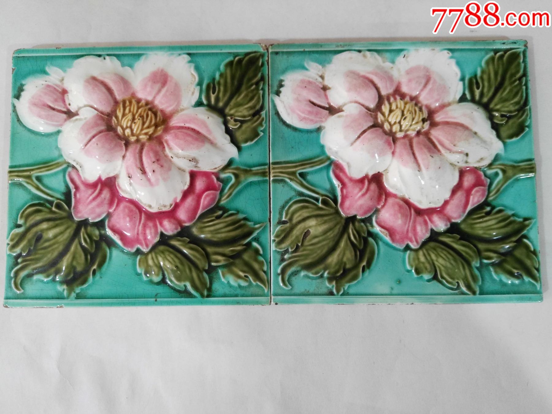 民国百财白菜大起鼓瓷砖一对2