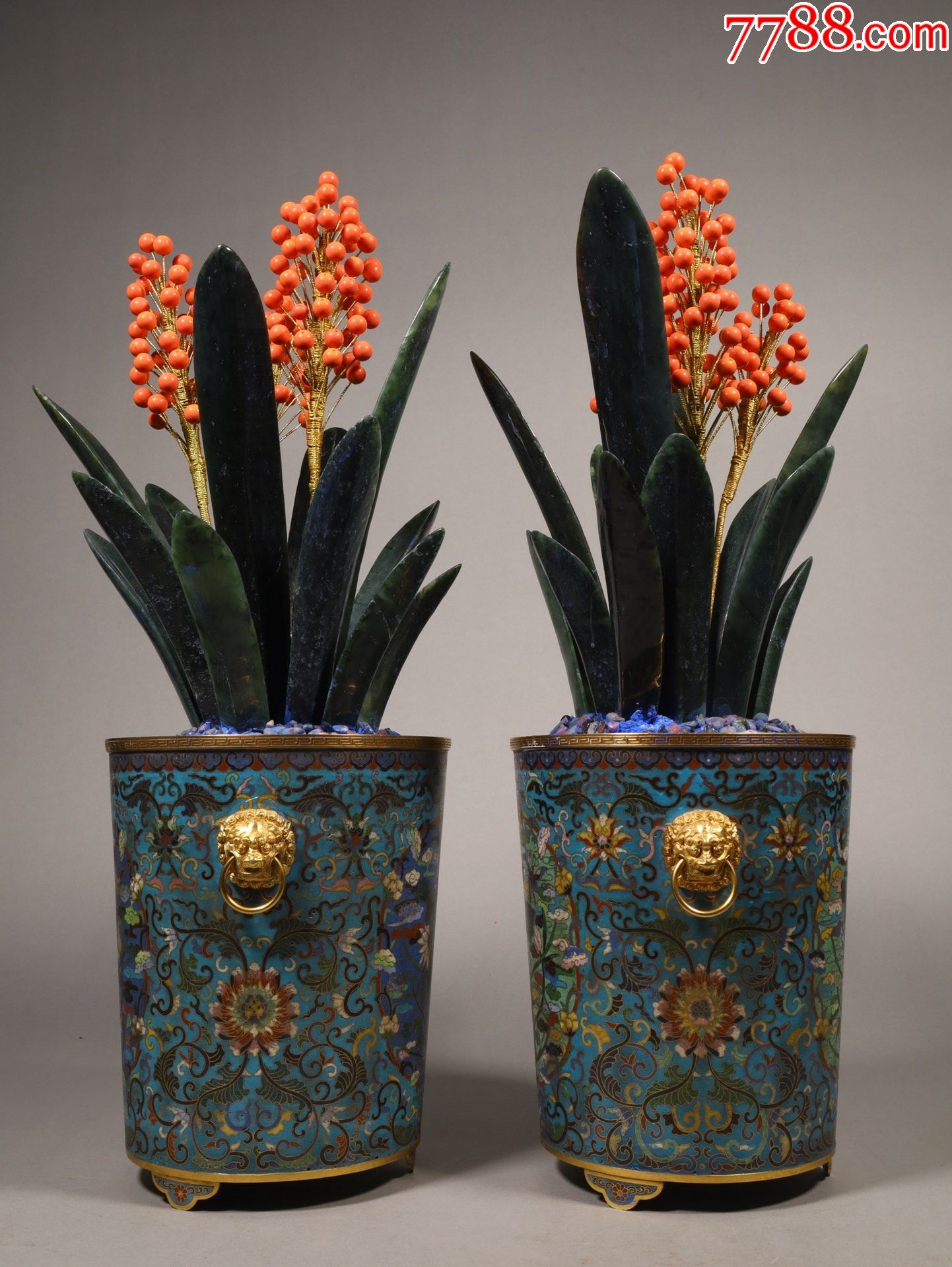 掐丝珐琅珊瑚花卉盆景一对a84s350f-价格:43000元-se84625534-景泰蓝