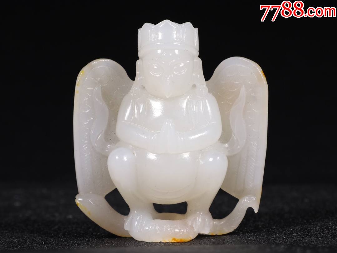 和田白玉带皮迦楼罗把件a84s26f