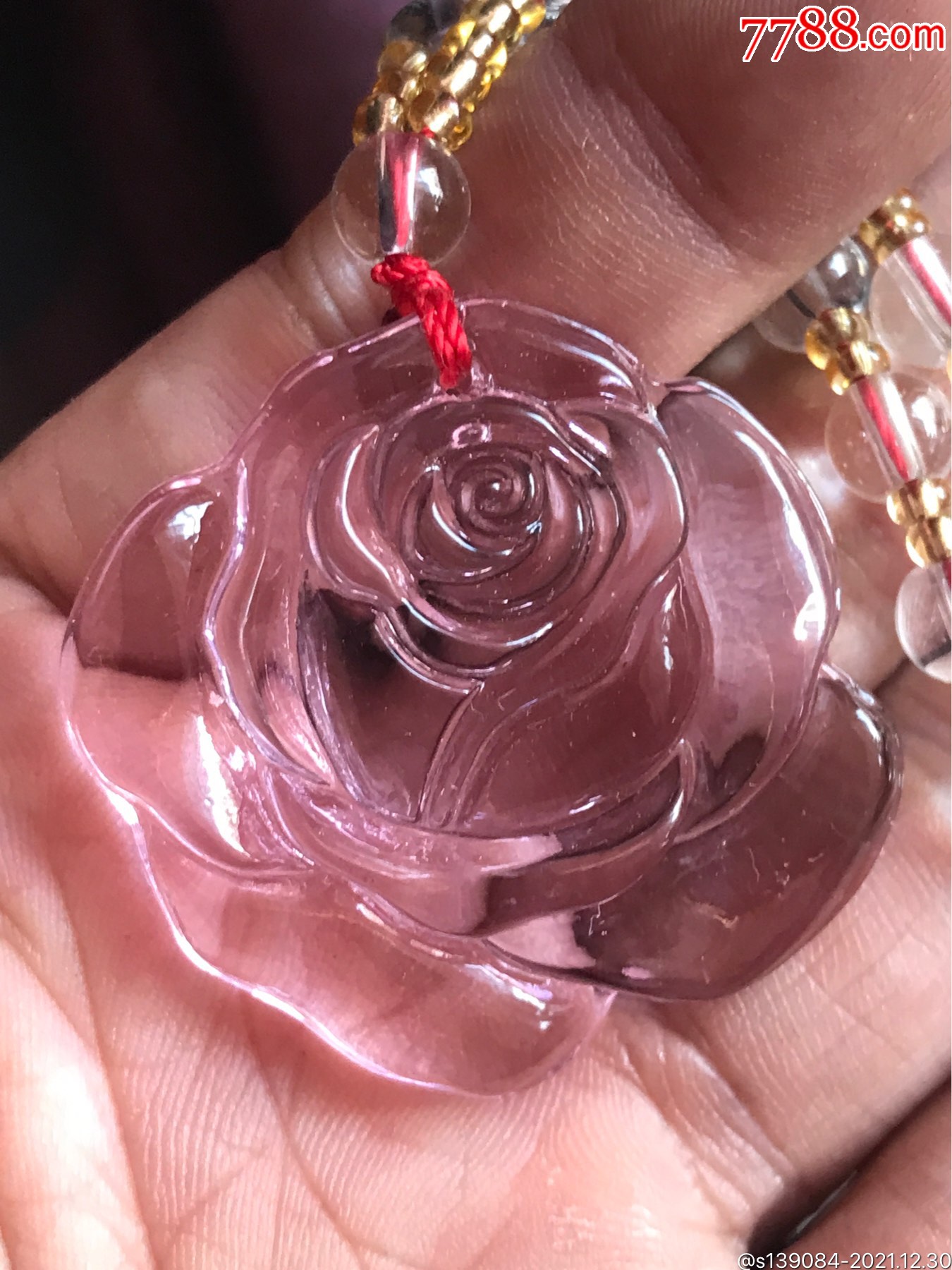 粉水晶琉璃玫瑰花大吊坠