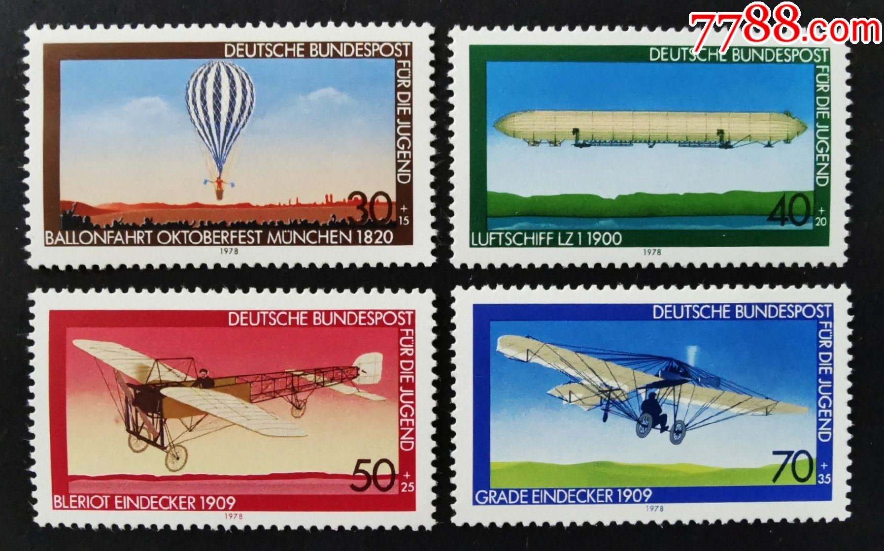 7a西德1978邮票航空热气球飞艇飞机4全新原胶全品-价格:2元-se8464898