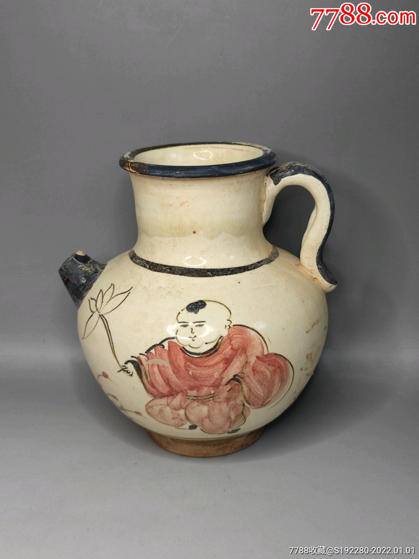 磁州窑执壶工艺品人物题材直径13cm高15cm