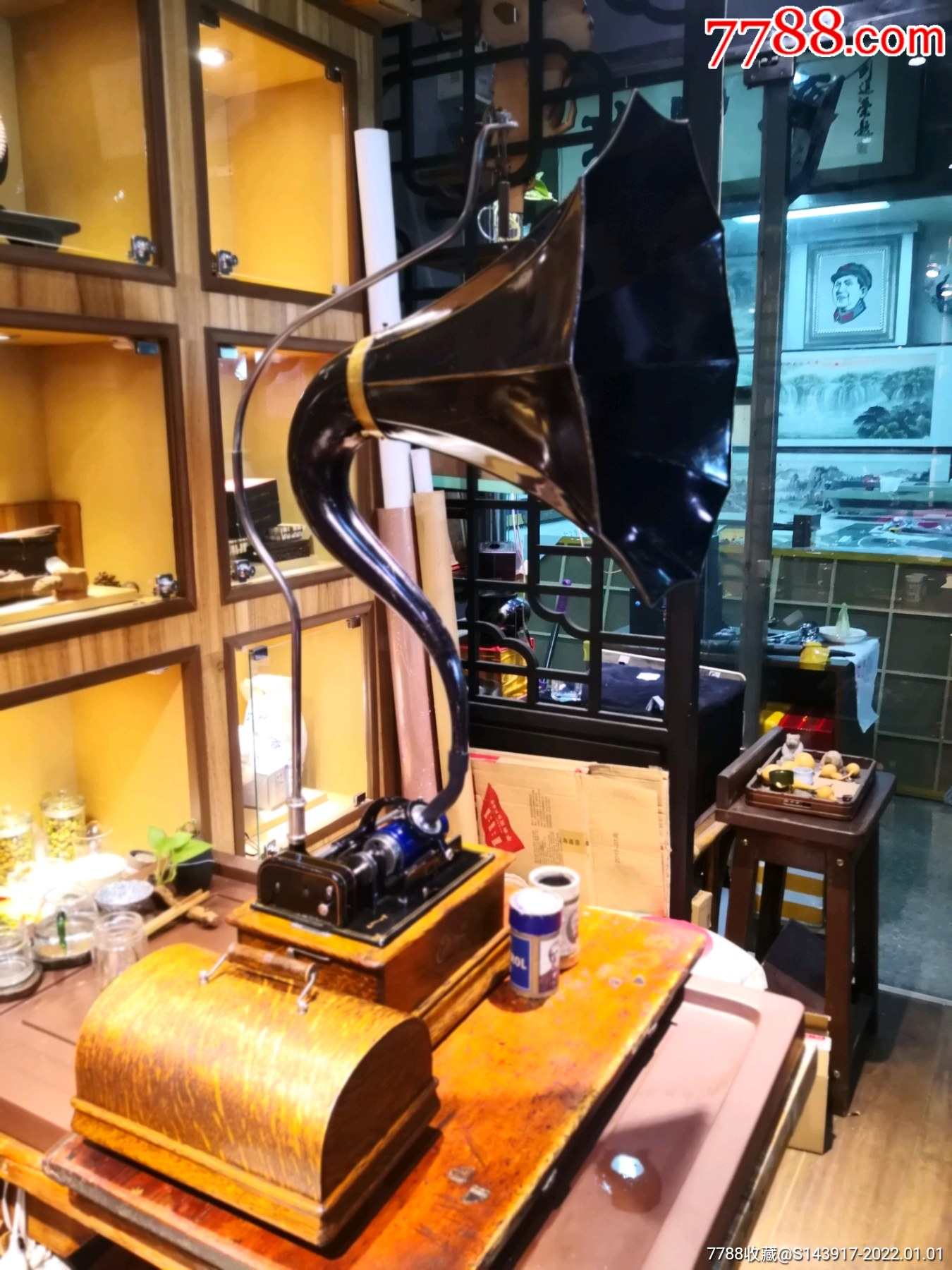 爱迪生留声机西洋古董古董留声机大喇叭手摇留声机唱机爱迪生腊筒