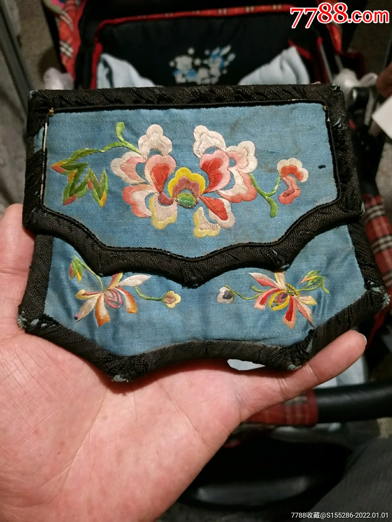 清代双面绣工绣花荷包,品相如图,包老包真_荷包/香囊_配件图片_收藏