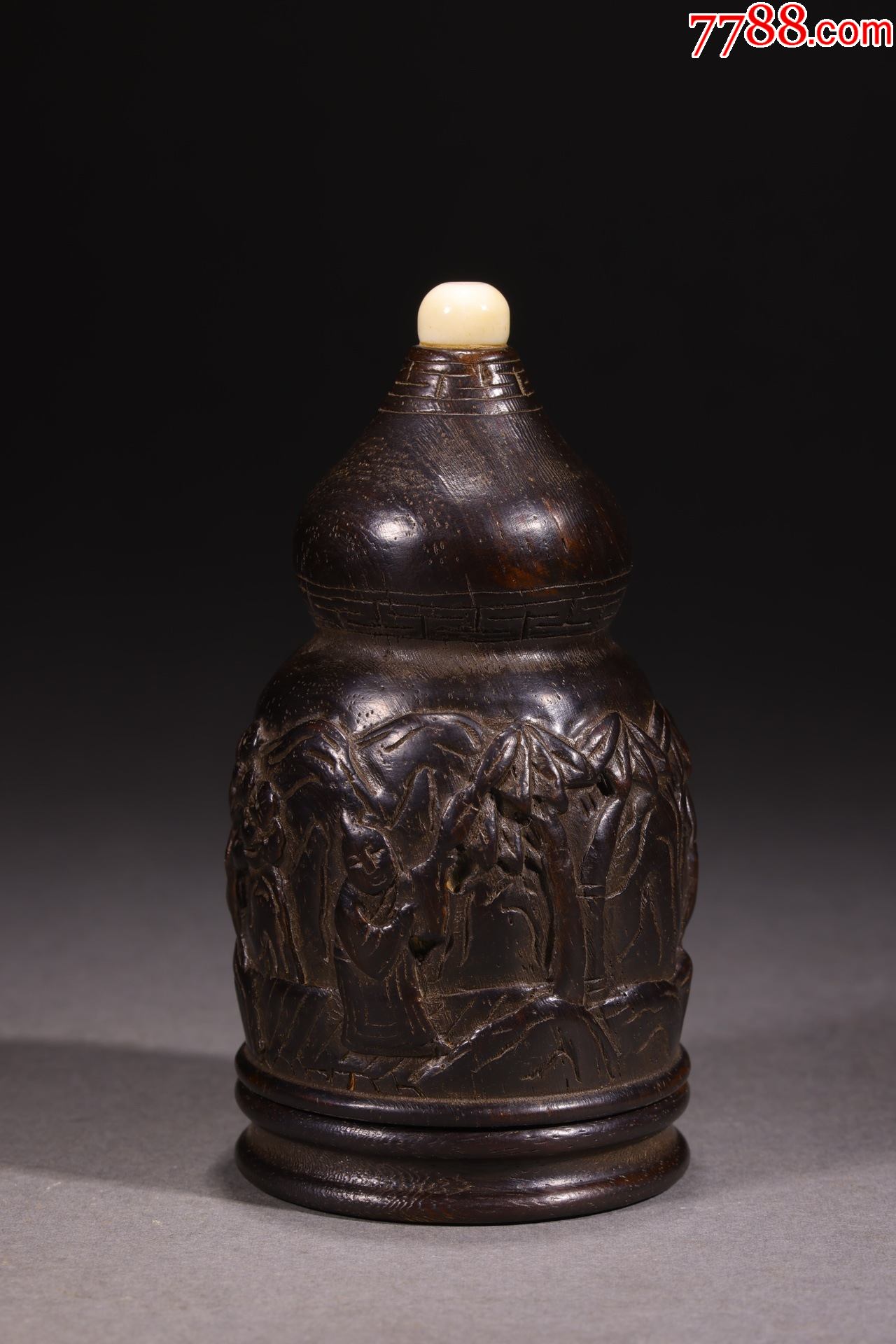 紫檀山水人物故事图扳指盒