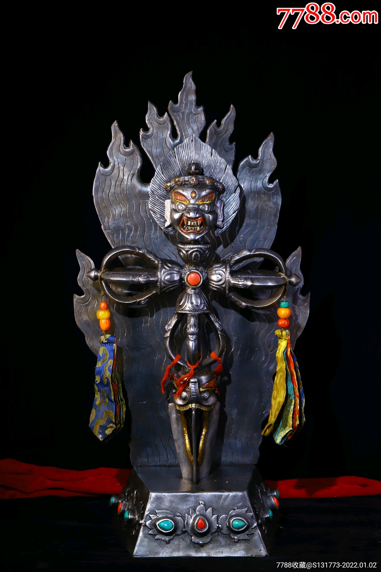 天铁纯手工敲打錾刻描彩老法器高57厘米宽30㎝重约6000克