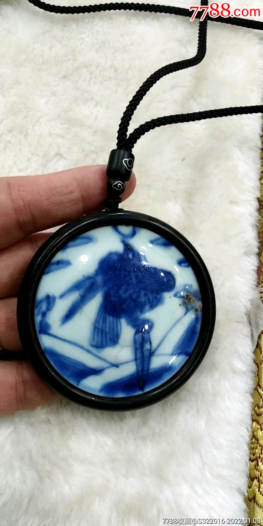 红木镶嵌明清瓷片挂件