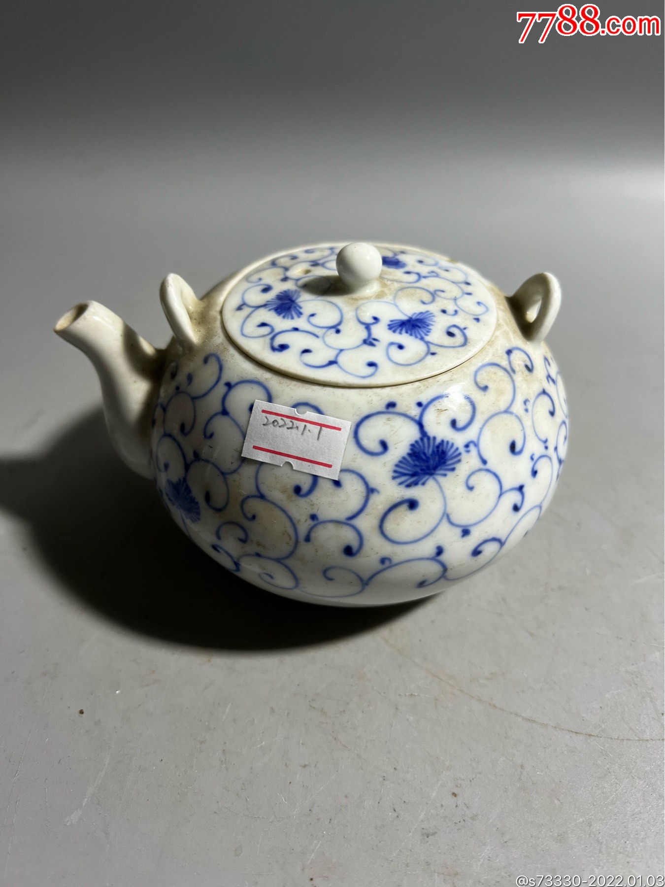 早期,青花红夫提梁壶一把,开线_青花瓷_专注寡妇二十年【7788收藏