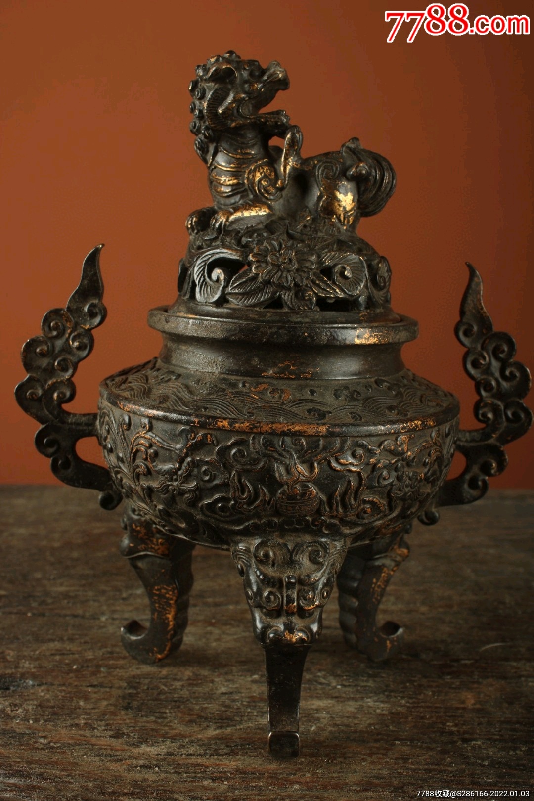 铜鎏金朝天吼熏炉不议价