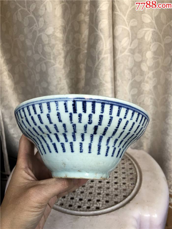 清代青花万寿斗笠碗