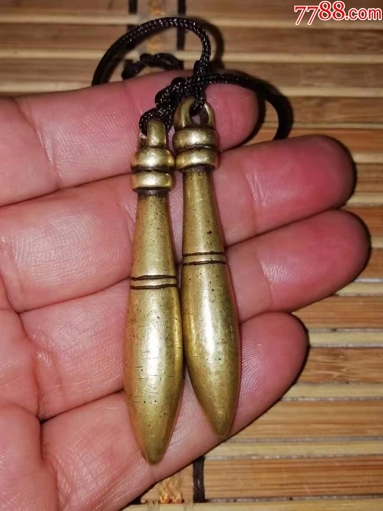 小黄铜手把件一对