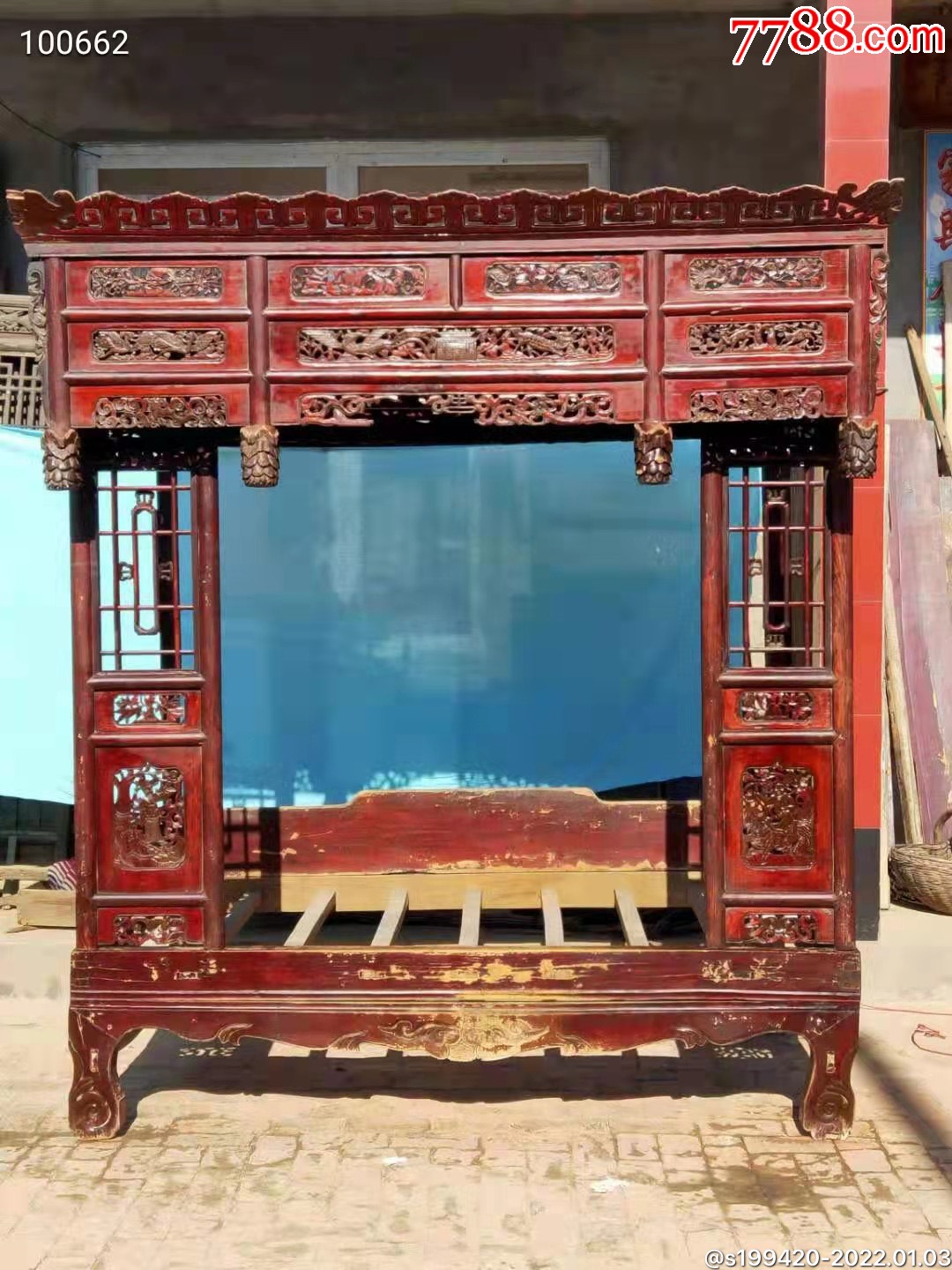 民国时期榆木架子床保存完整长215宽120高240