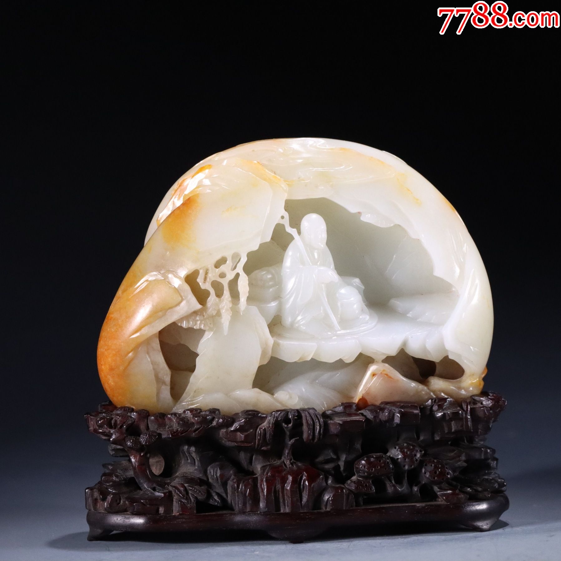 和田玉山中禅佛山子摆件