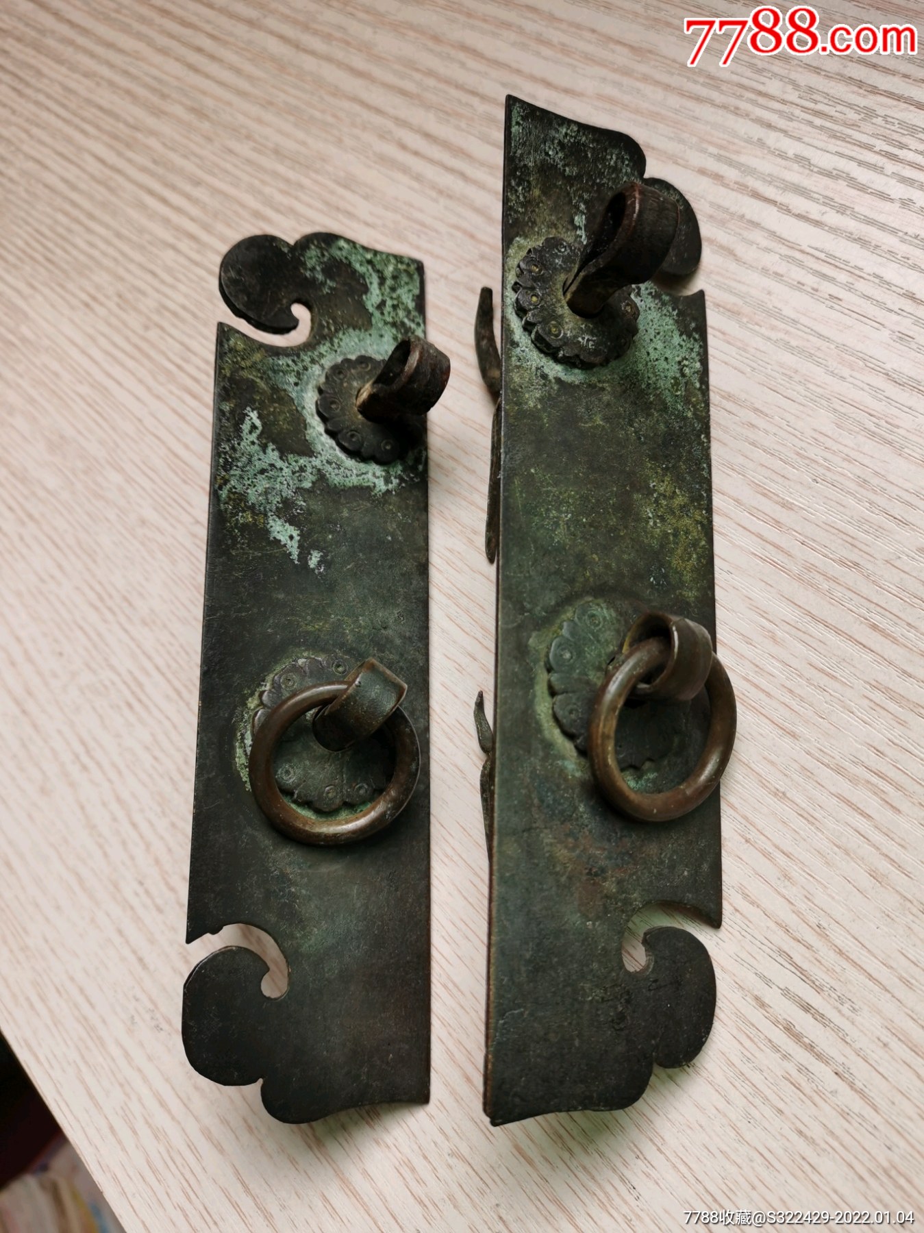 清代铜拉手箱攀一对厚实大气