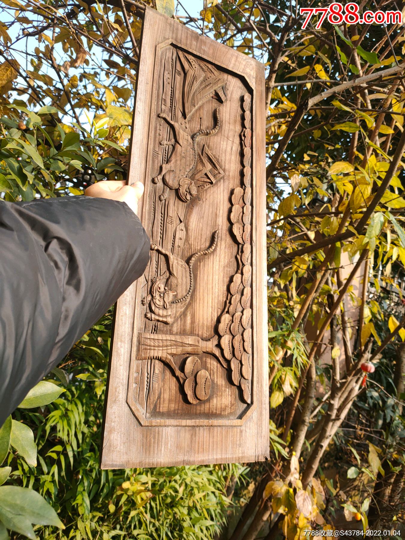 清代青雕虎虎生威老木雕花板古典老家具明清木雕尺寸大柏木尺寸2468厘