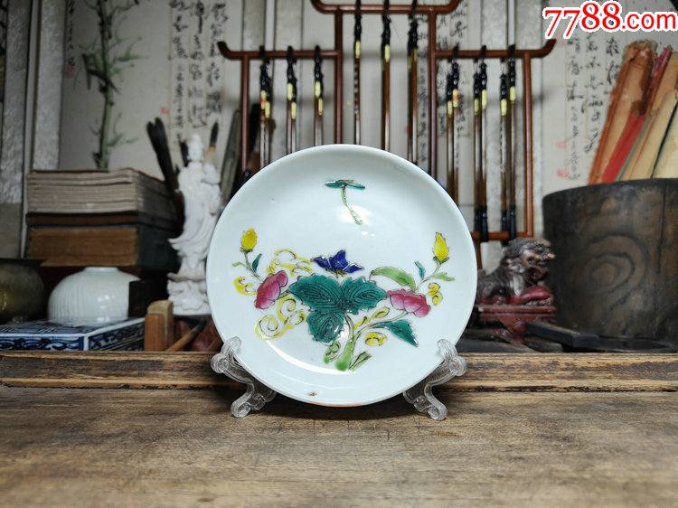 民国时期冯生盛号景镇印章底款粉彩蝶恋花小盘_价格178元【江海博物