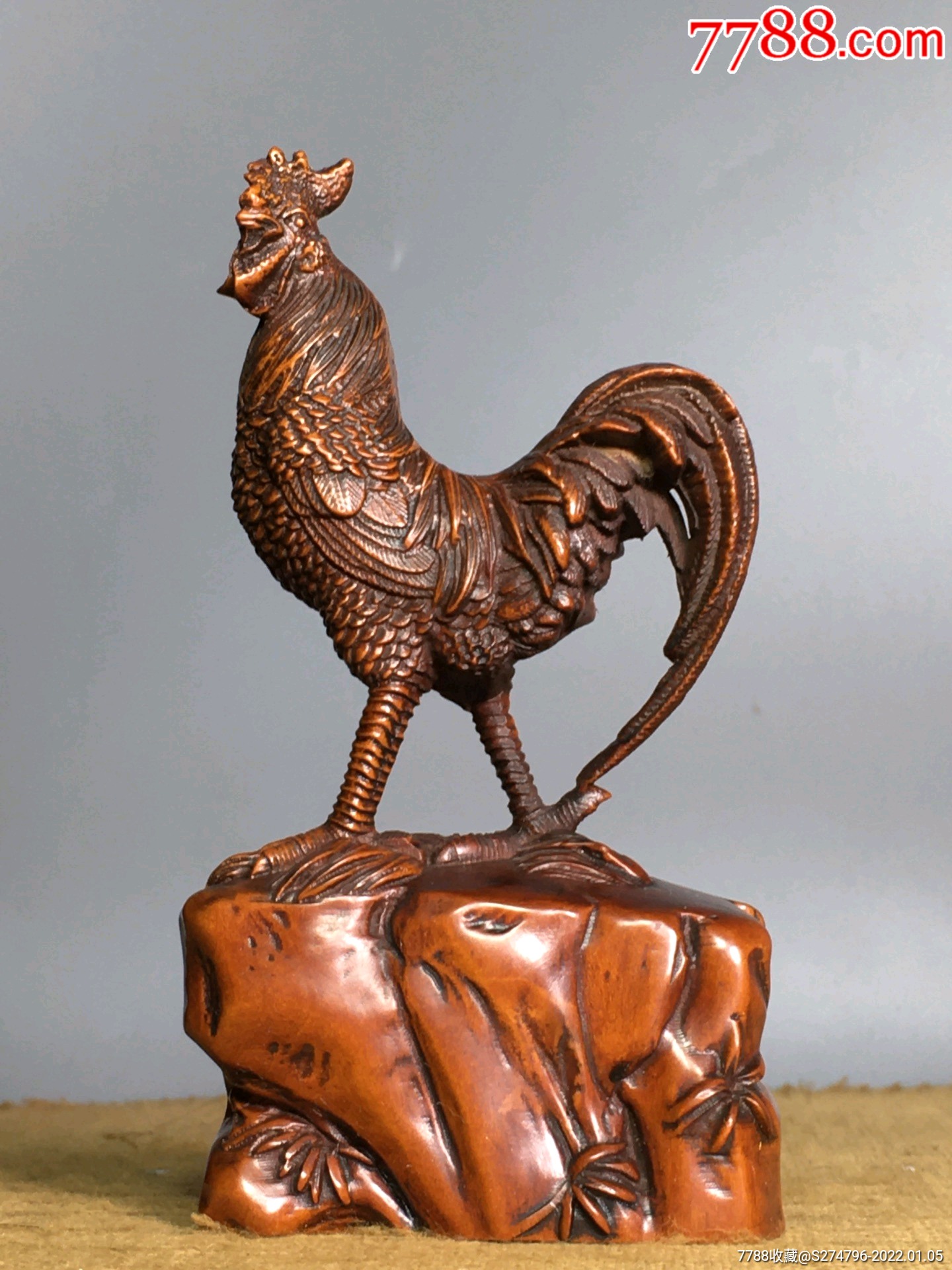 旧藏黄杨木雕刻【大吉大利】摆件_木雕摆件_第1张_7788瓷器