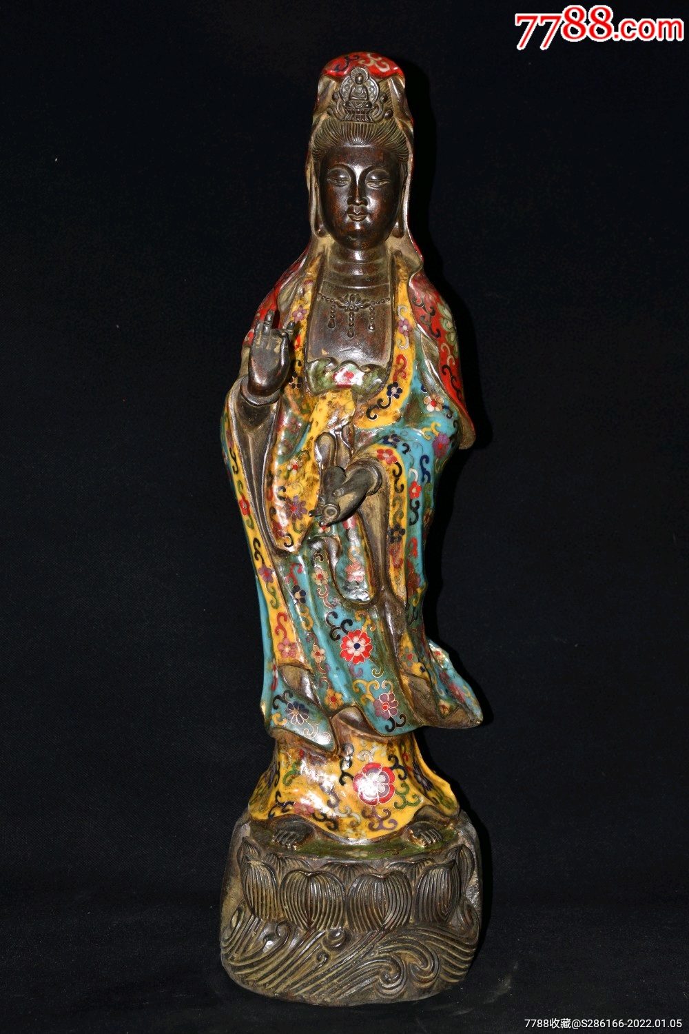 铜景泰蓝掐丝60公分站观音摆件不议价