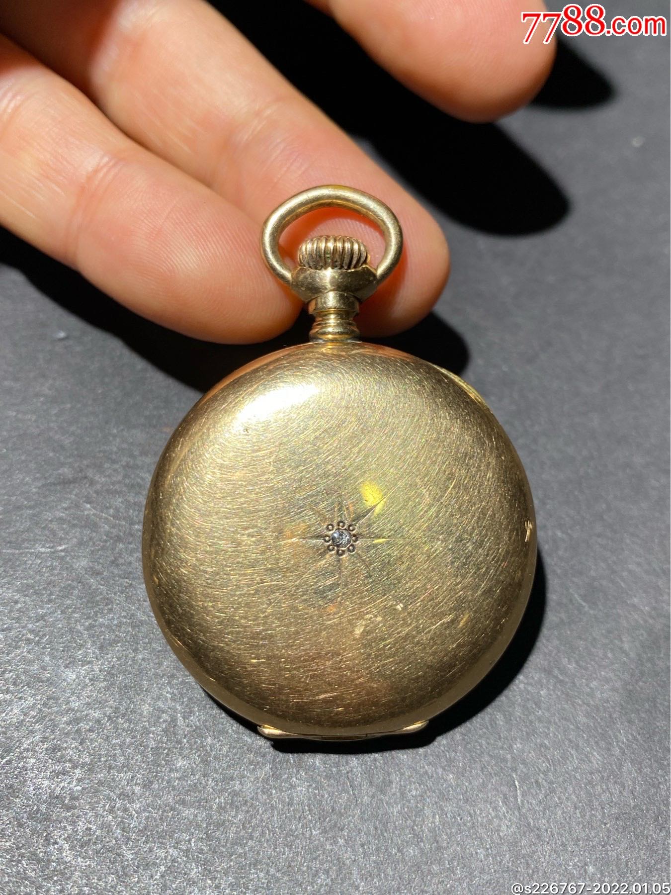 百年古董镶钻石机械包金怀表