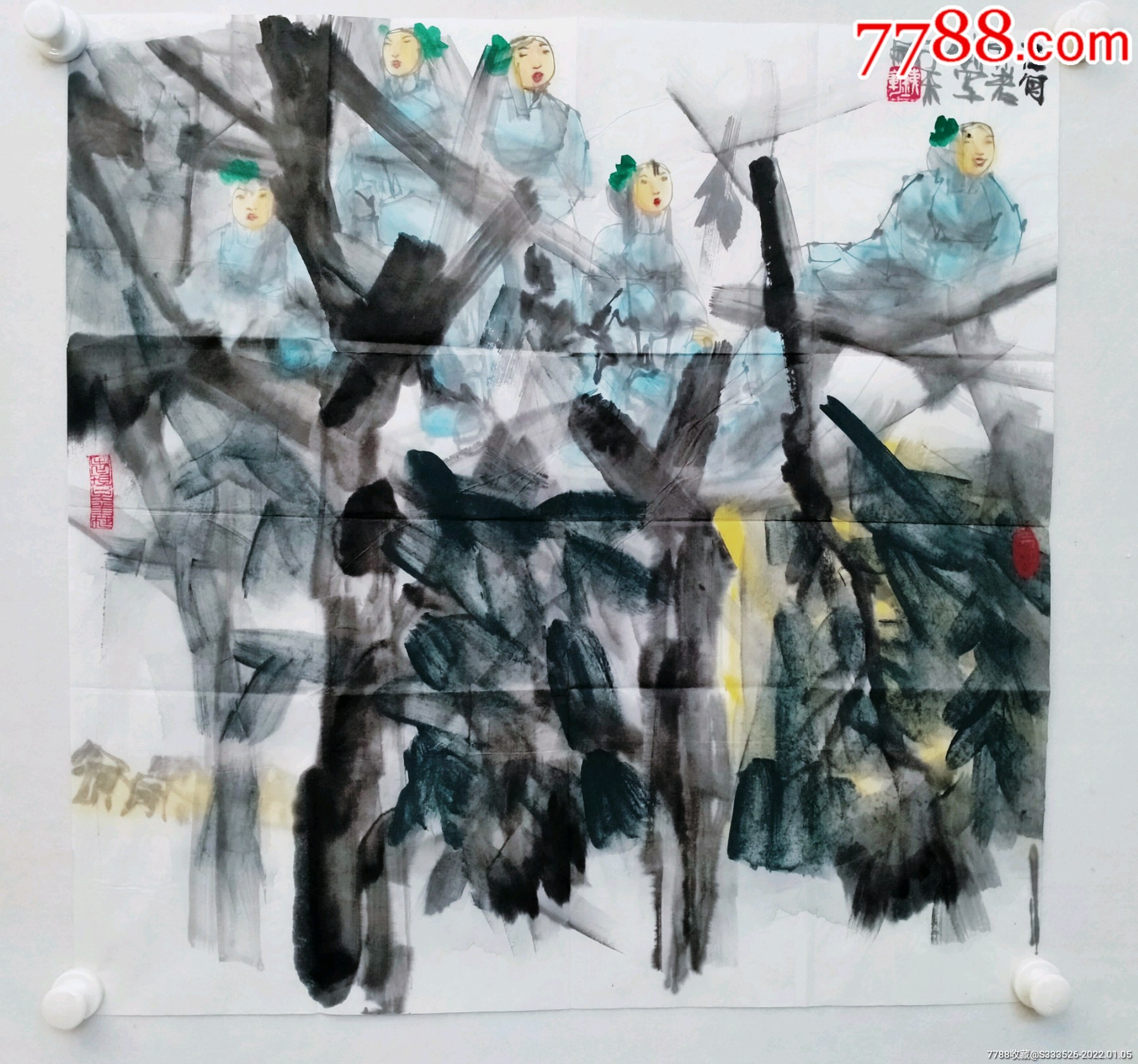 当代中国画名家陈老铁四尺斗方人物在何方一幅尺寸685675