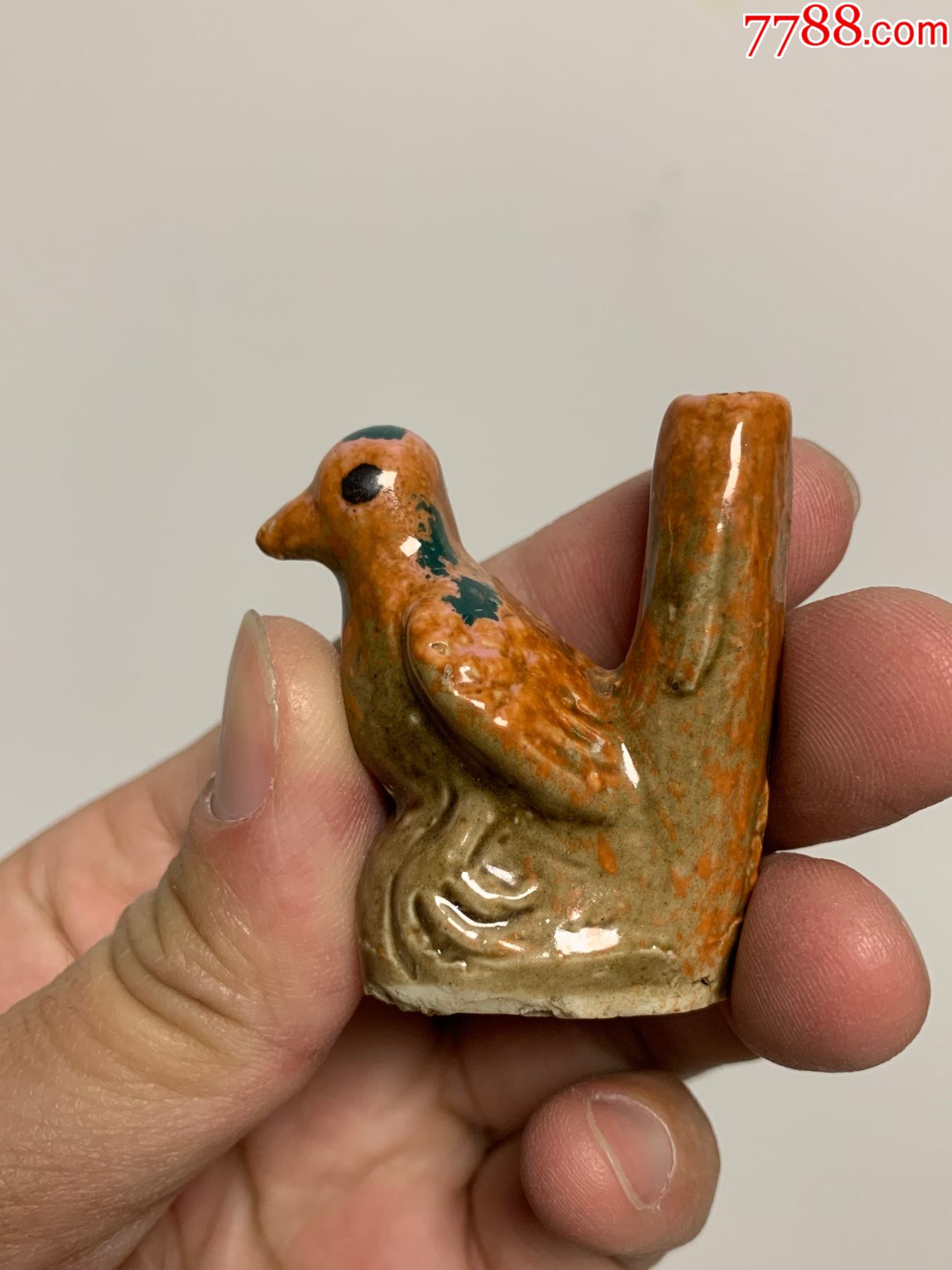 清末色釉鸟哨子古代玩具
