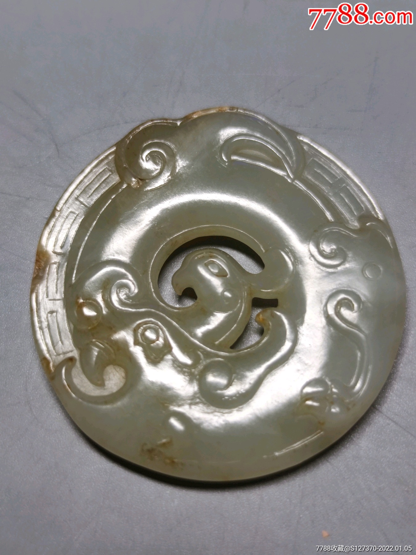 旧藏高古和田玉籽料龙凤玉佩一口价品相完美无缺玉质细腻油润雕工精湛