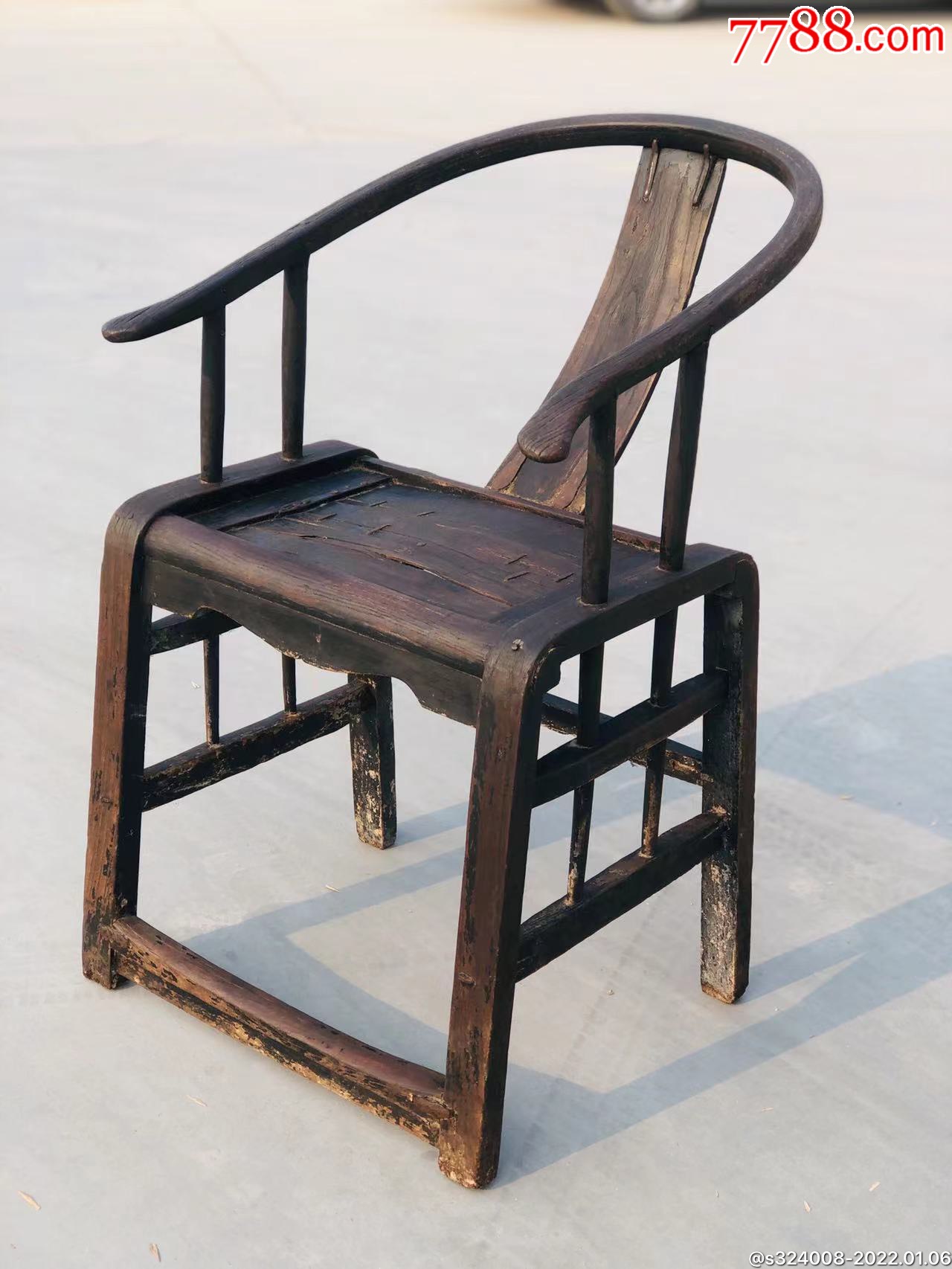 清中期紫榆木圈椅一只造型独特包浆浑厚全品无松动680元