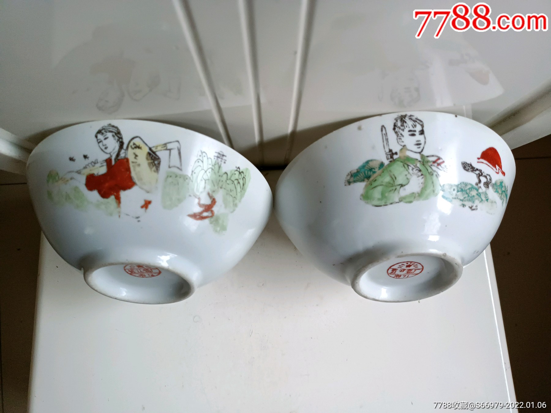 文革碗湖南资江瓷厂人物碗一对