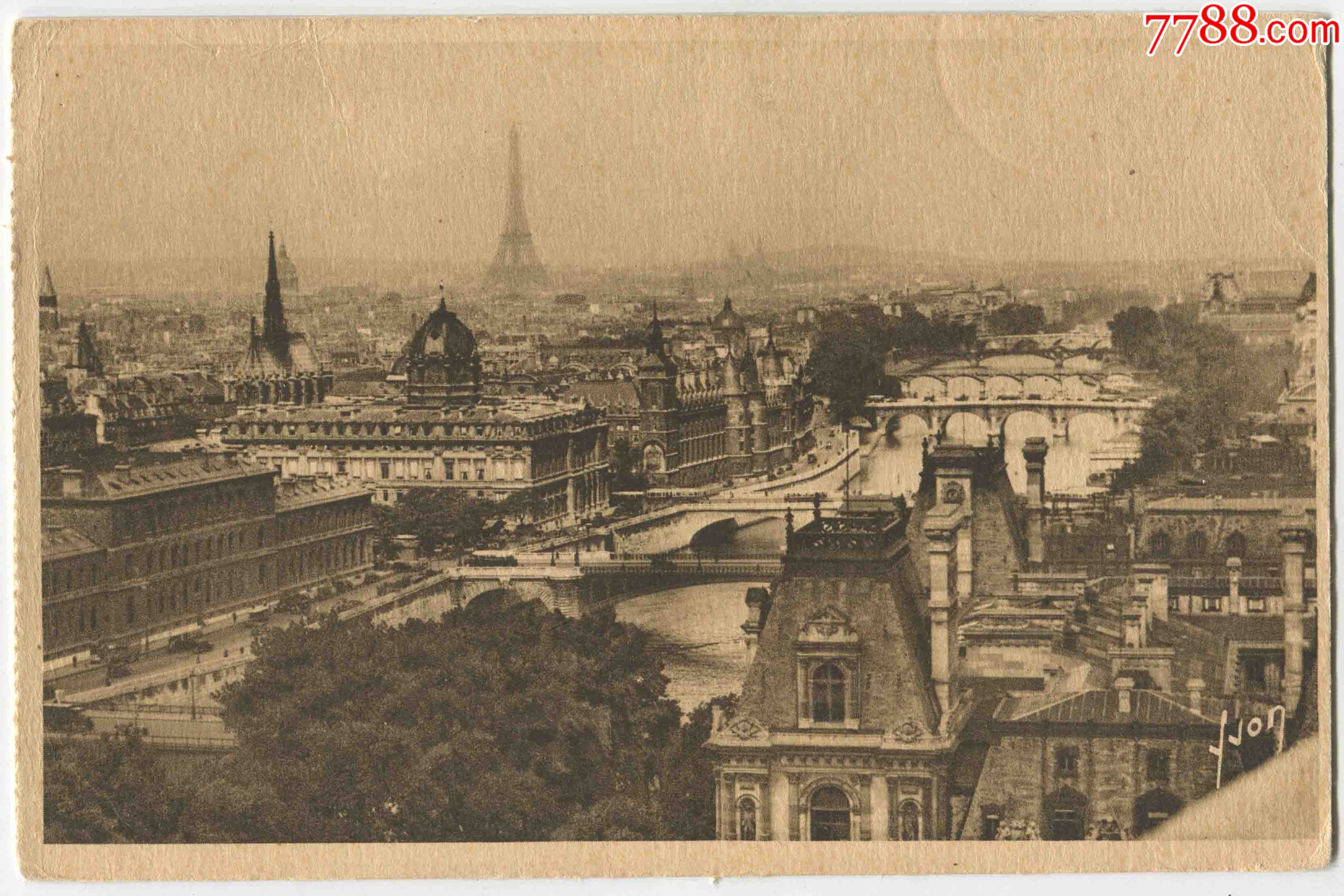 c14早期空白明信片法国巴黎风光塞纳河及埃菲尔铁塔card