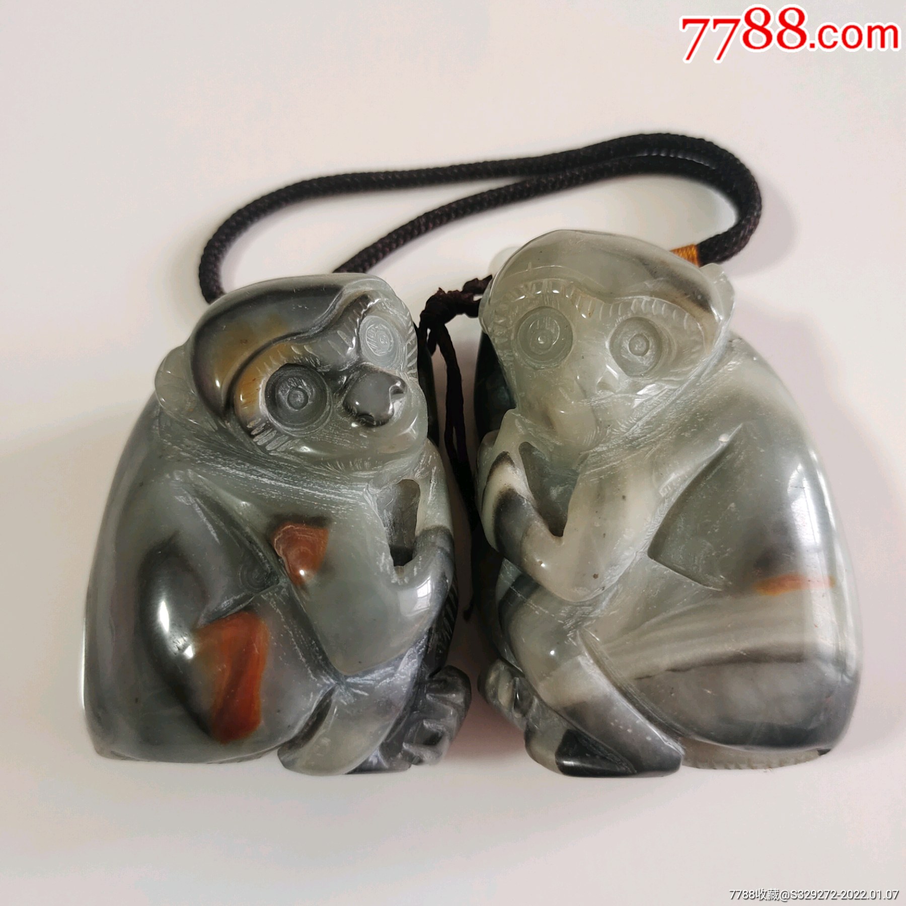 玛瑙石猴手把件一对的价格
