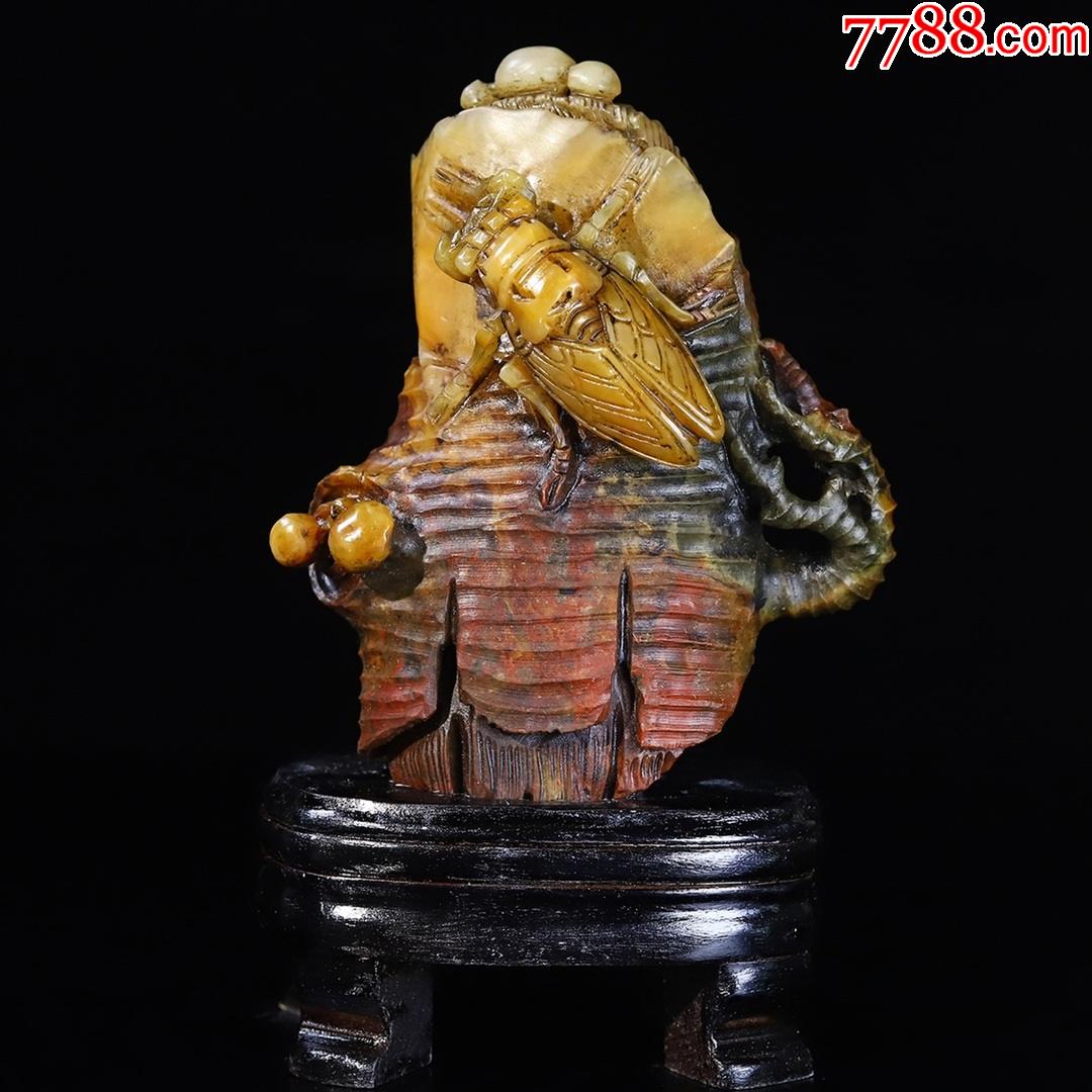 寿山石雕刻厚积薄发蝉印章摆件a91s9f