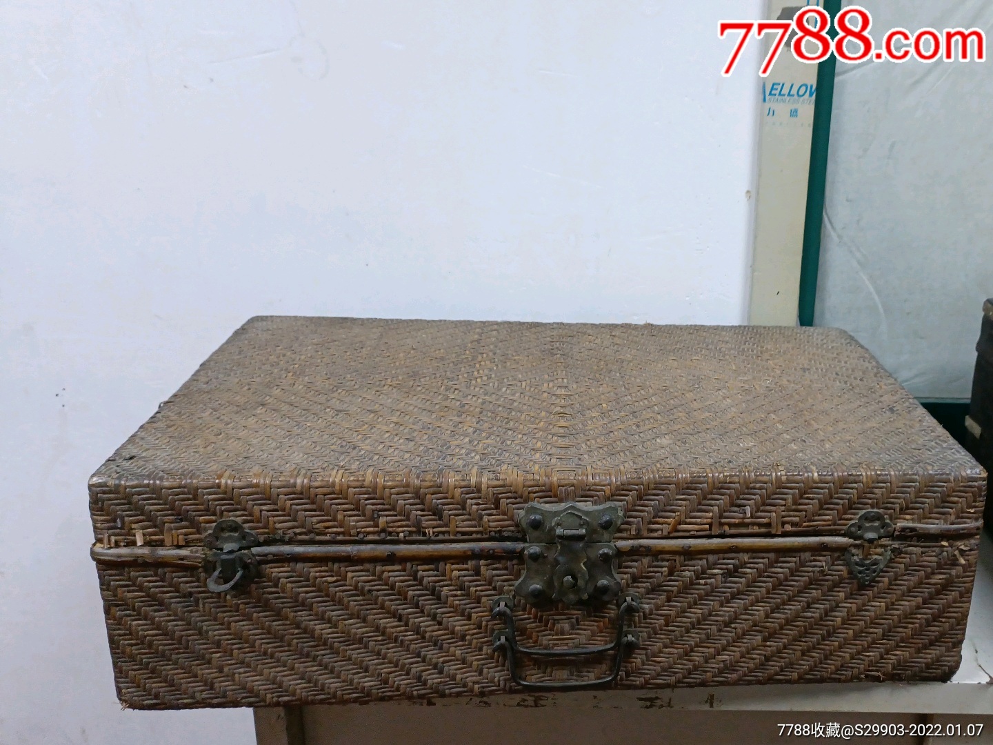晚清民国时期百年古董手提箱老式柳条箱纯手工古董手提箱清代柳条箱
