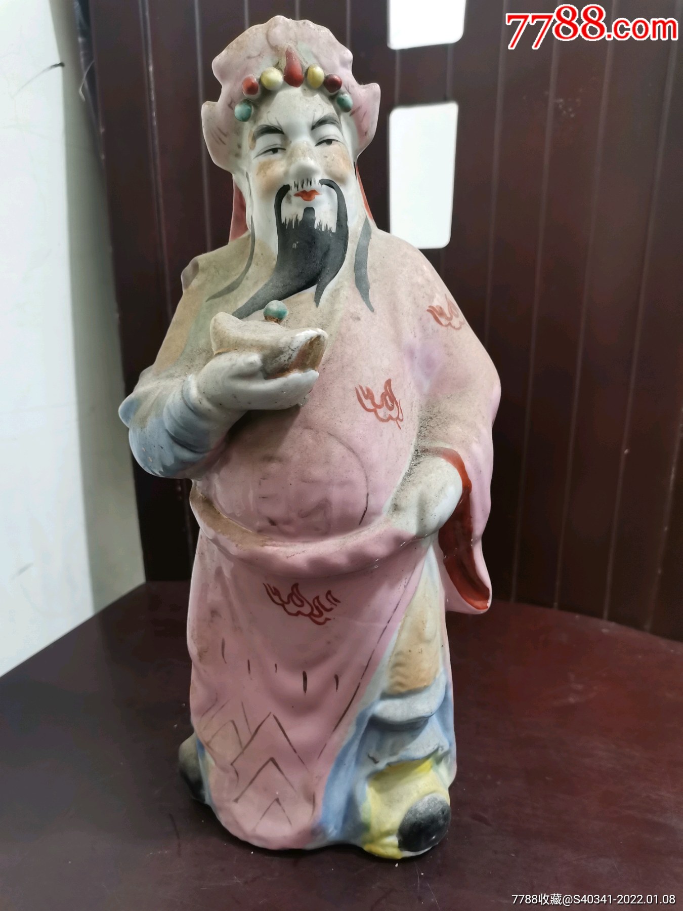 早期广东潮州陶瓷枫溪瓷手绘粉彩关公财神瓷摆件