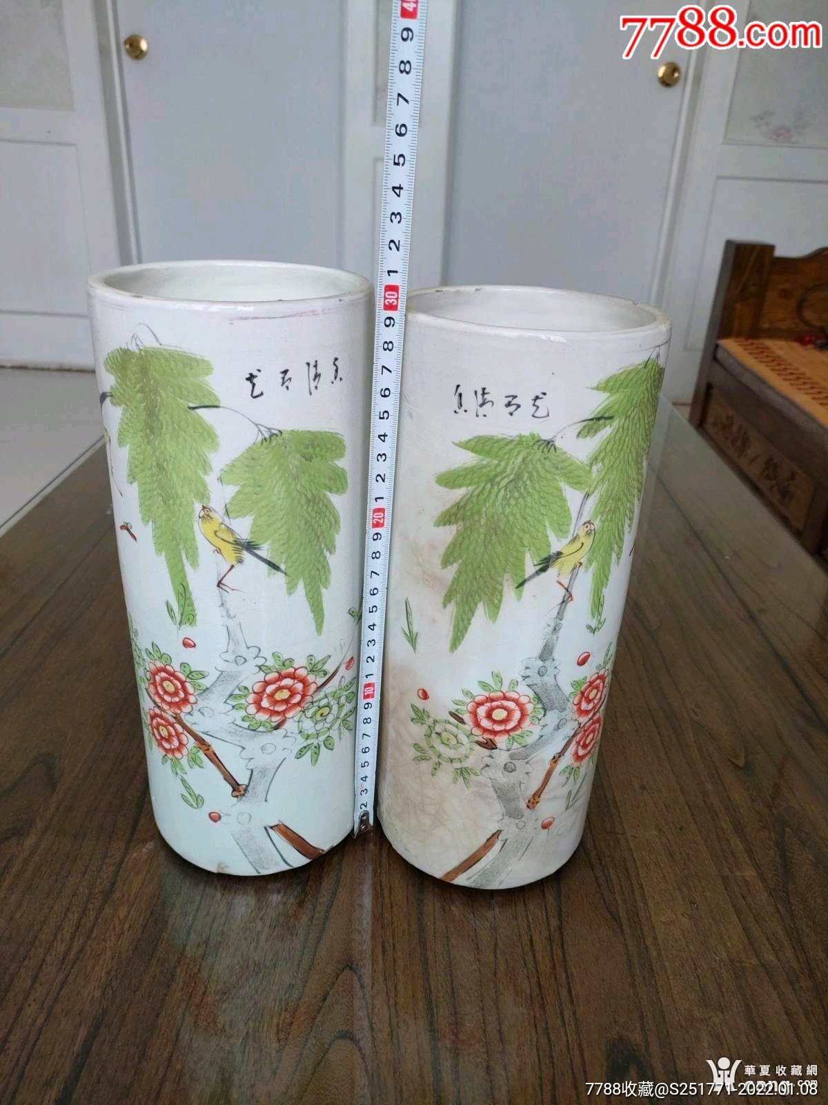 清末民国粉彩帽筒一对