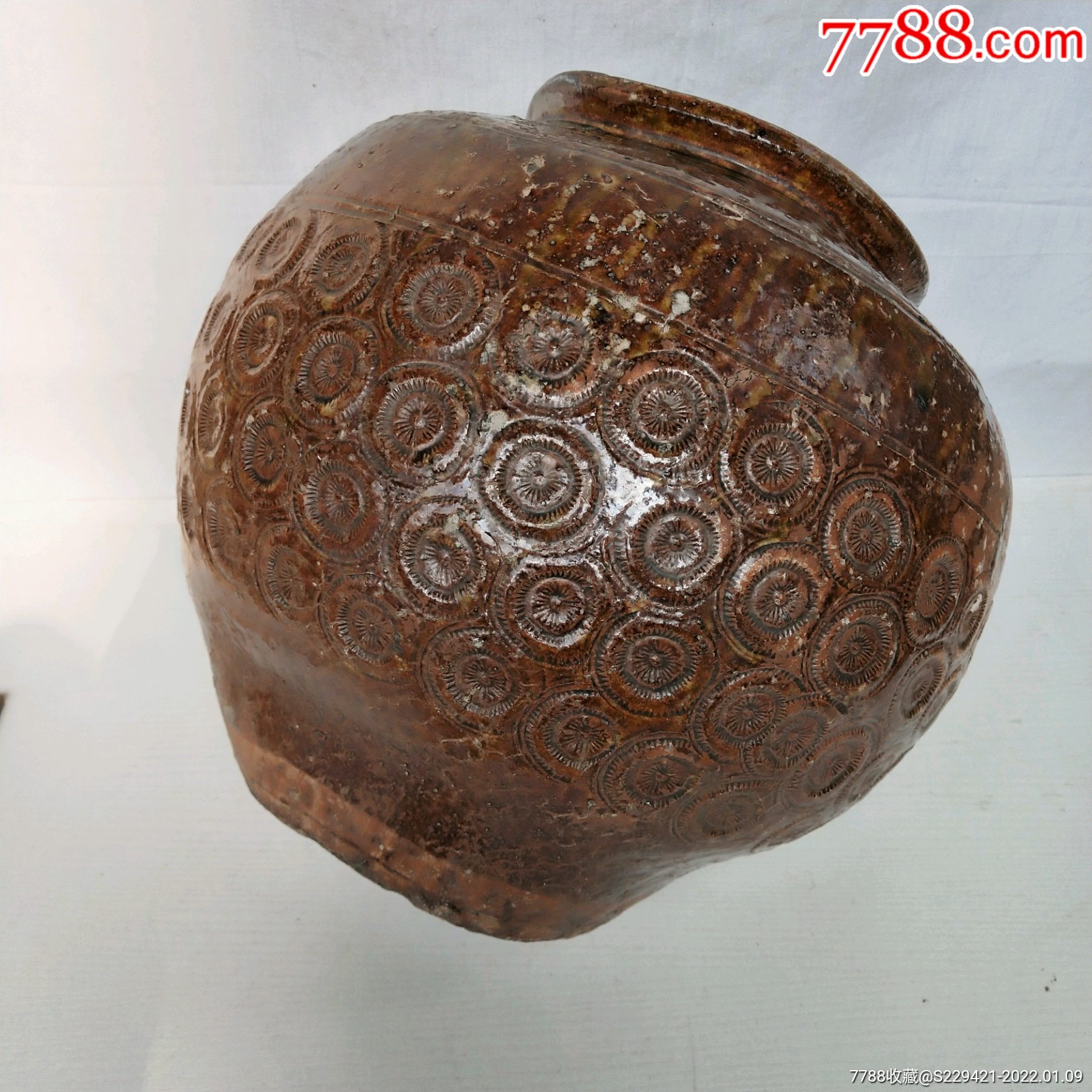 清代手工陶罐印纹金钱罐酱釉陶罐古代老酒坛