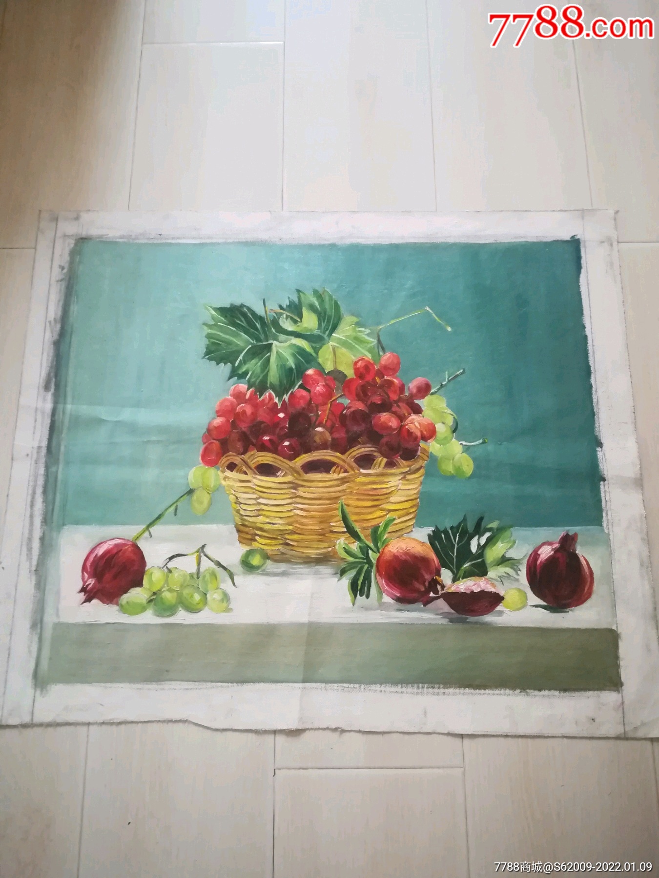 七八十年代手绘葡萄石榴纹油画