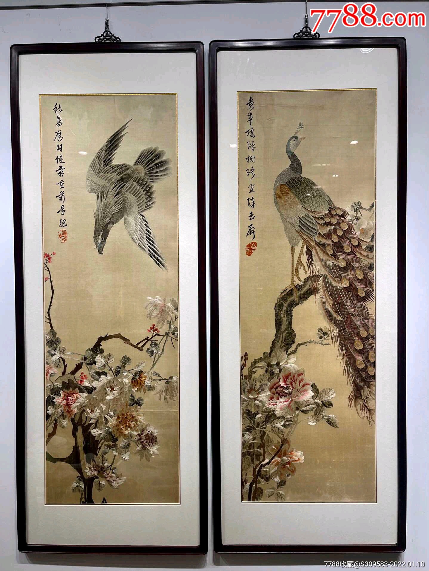 清大幅湘绣一对