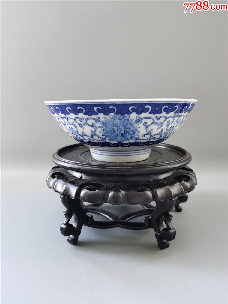清末青花缠枝莲高足碗包老老瓷器古董古玩收藏瓷器青花粉彩