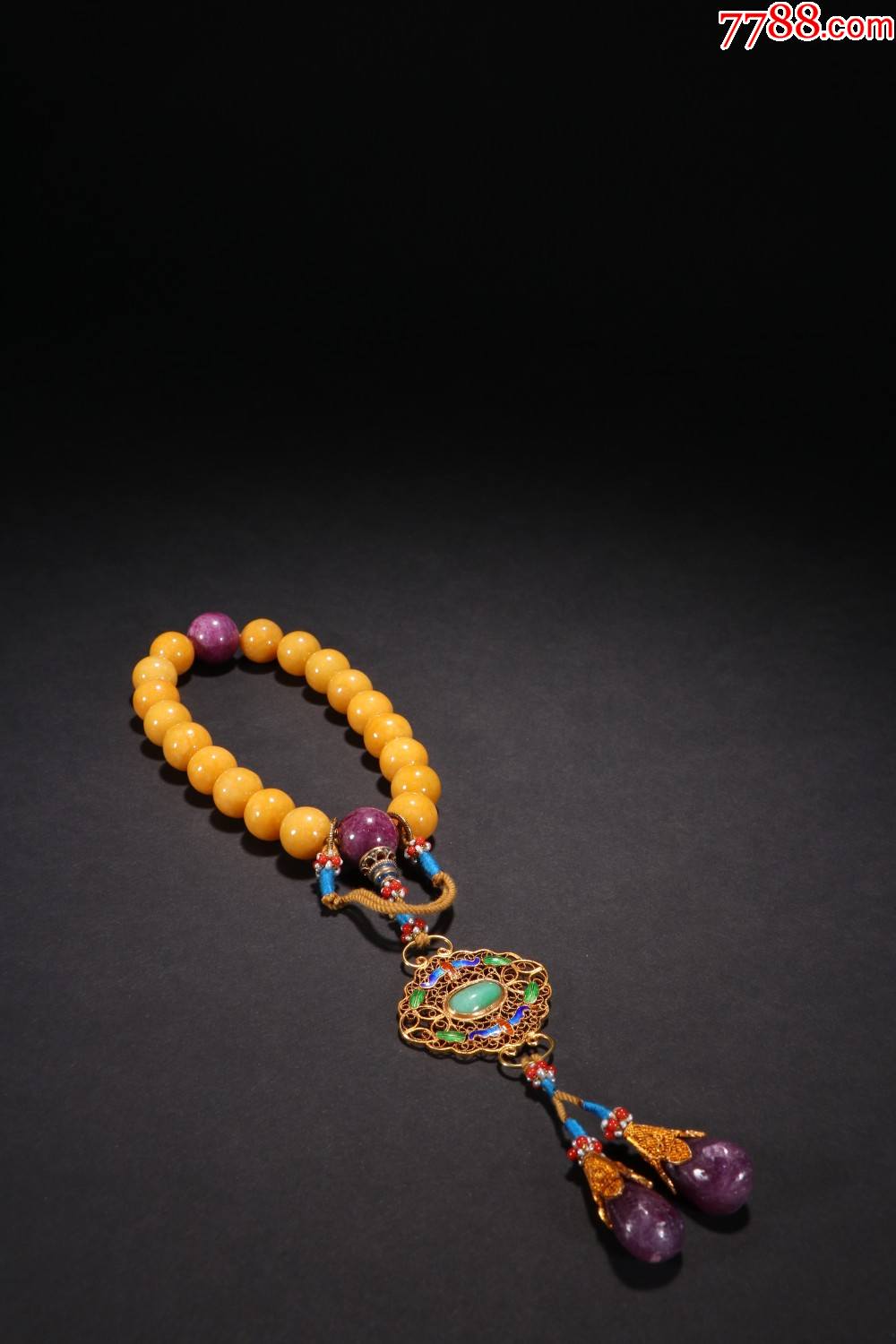 清黄翡翠十八子手持