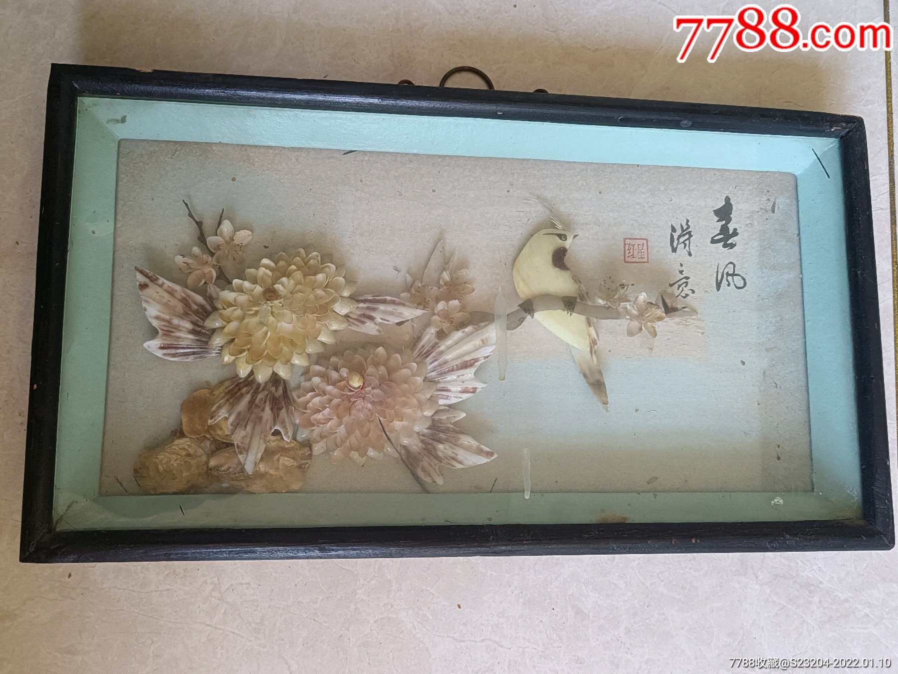 贝壳雕刻花鸟画摆件(30厘米*17厘米)-价格:80元-se84825506-贝雕画