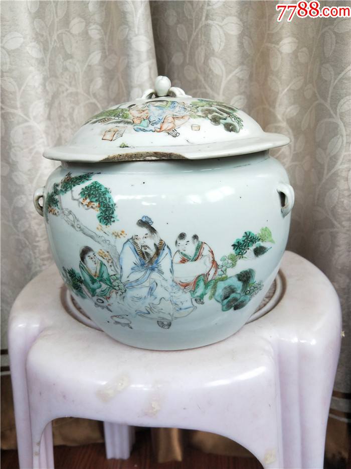 晚清浅绛彩名家《吴荣兴》人物罐-价格:1150元-se84