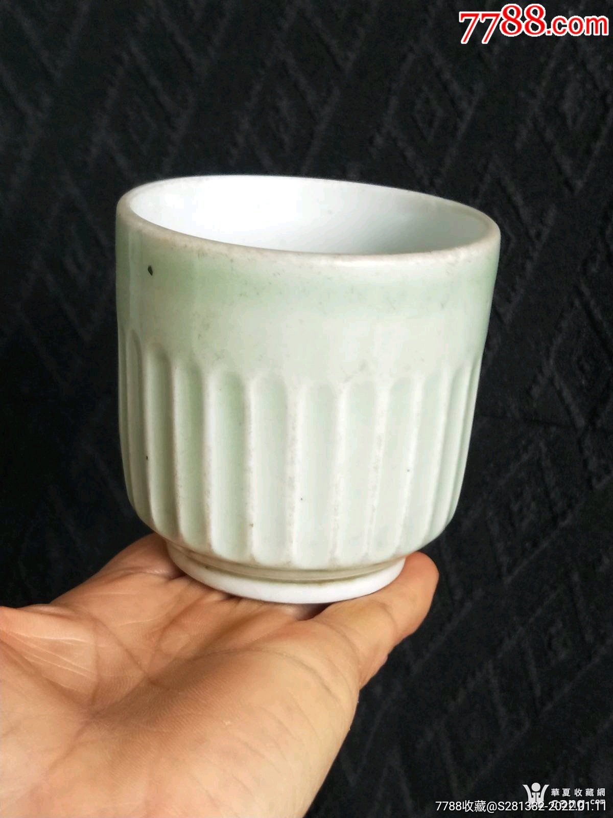 清末民国梅子青釉茶杯老瓷器