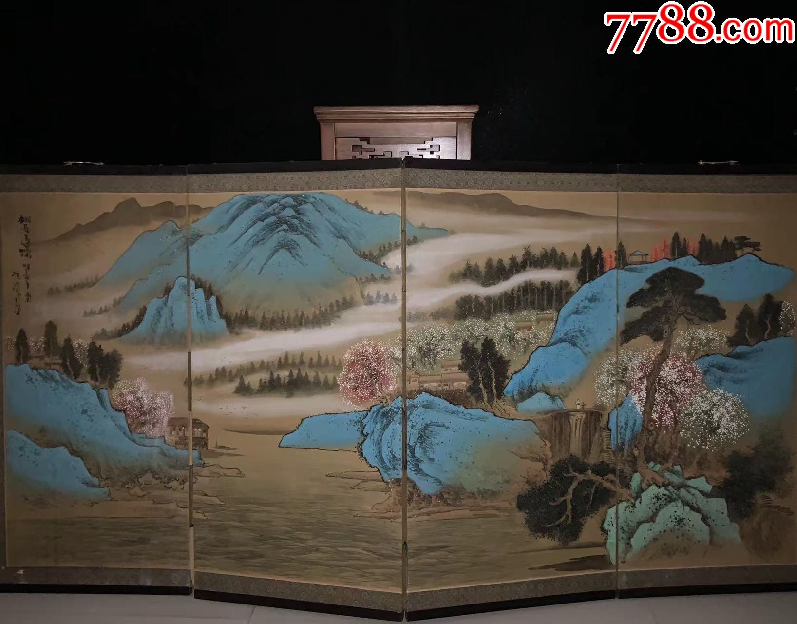 日本回流老字画绢本山水四条屏中古老书画书房茶挂-价格:650元-se84854666-山水国画原作-零售-7788收藏__收藏热线