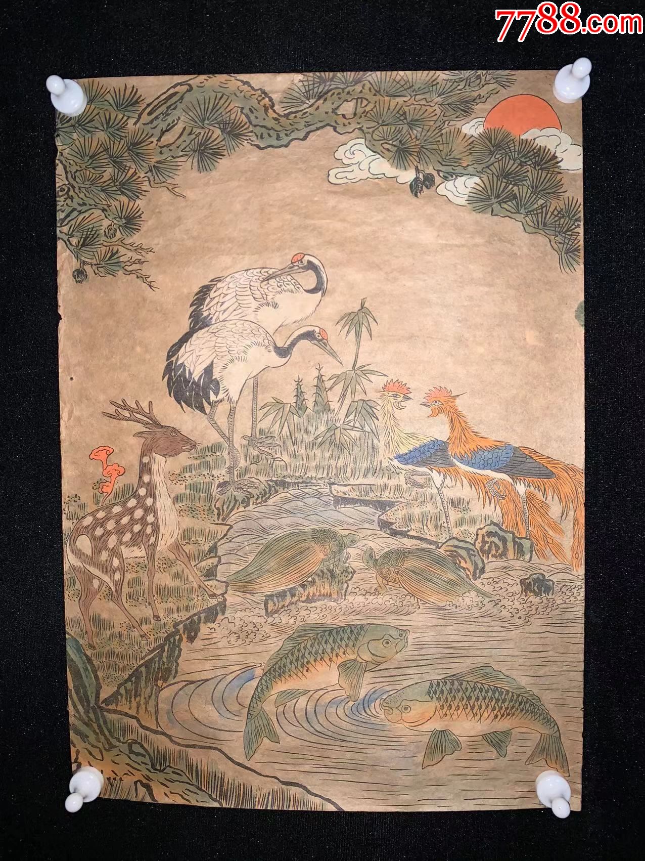 日本回流老字画纸本老木版水印动物画4488中古老书画书房茶挂