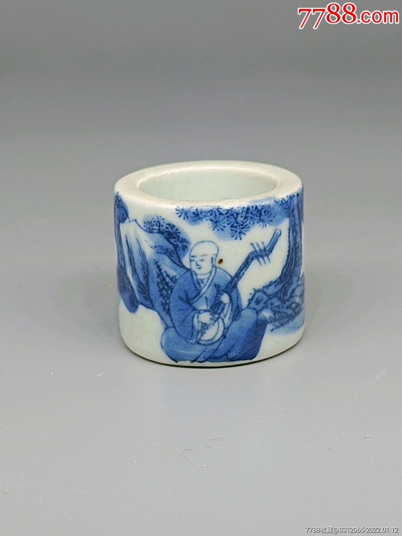 清代青花人物图扳指