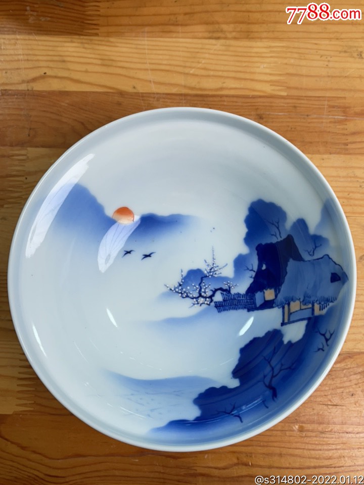 日本老香兰社青花手绘粉彩白粒大碗_青花瓷_图片收藏_回收价格_7788老