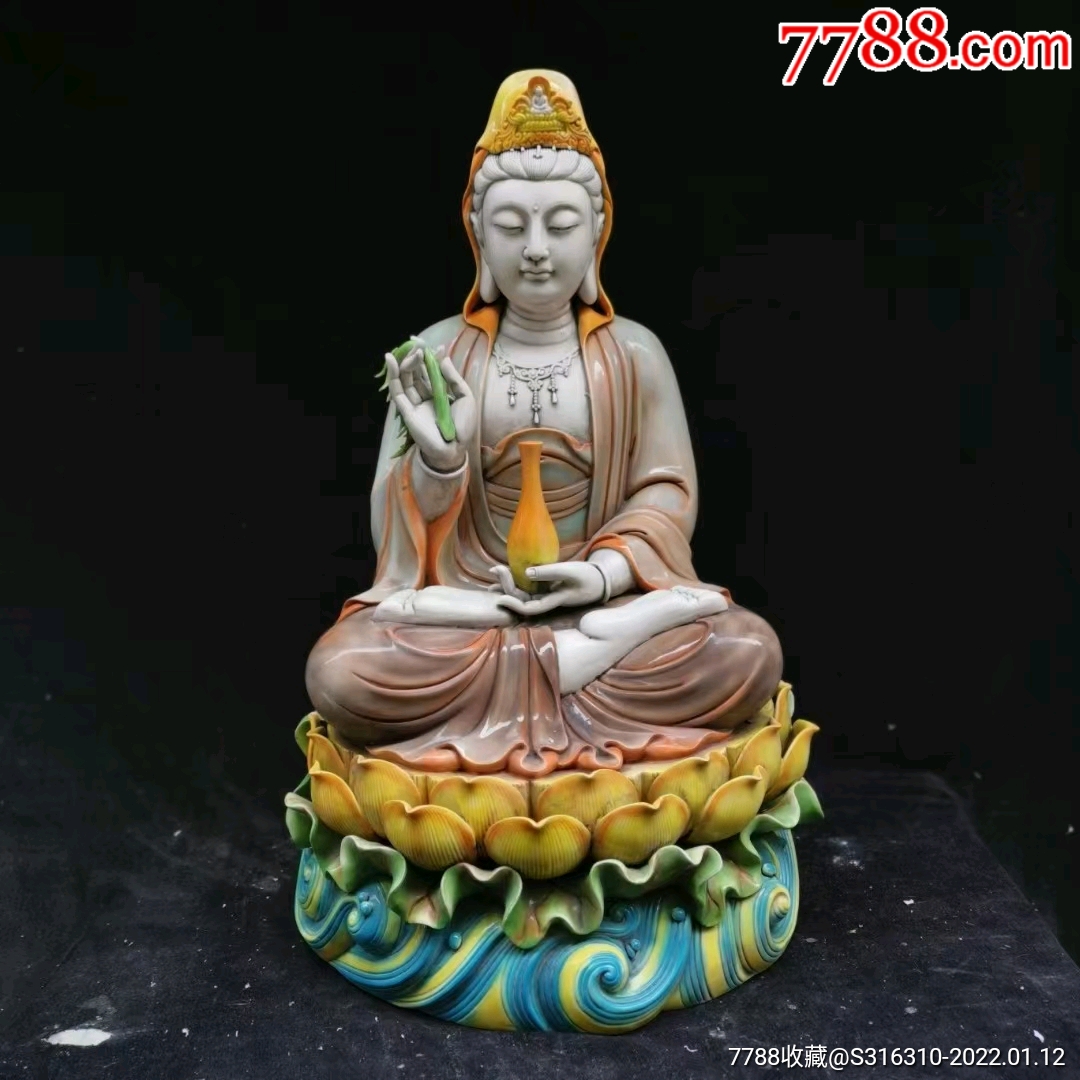 德化瓷彩釉观音佛像寓意平安吉祥寻缘