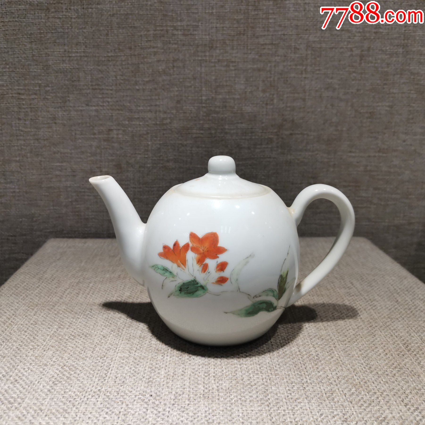 瓷器古玩摆件收藏50年代老物件手绘图案小茶壶老瓷器真品