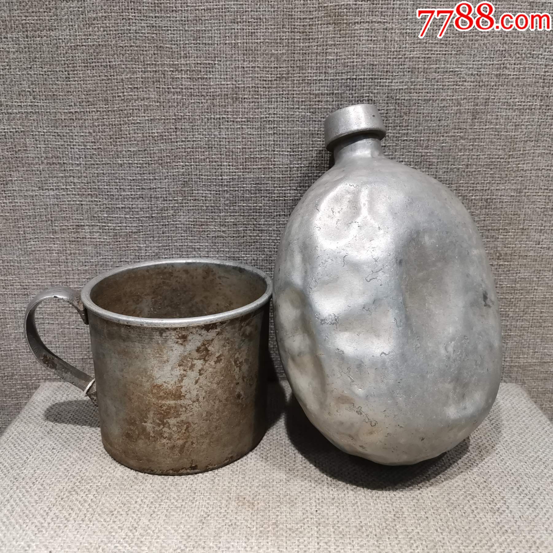 红色收藏抗战革命物件国军八路行军铝杯水壶原品保真适用爱国教育